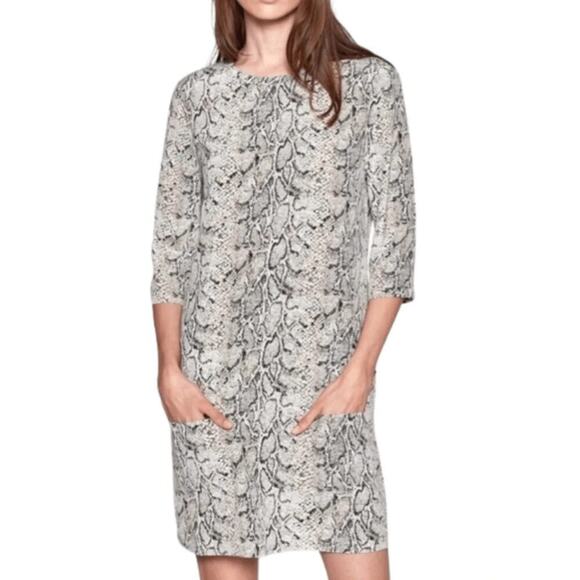 Equipment Aubrey Snake Print 100% Silk Shift Dress Sz Small Gray Pockets Keyhole - Picture 8 of 8